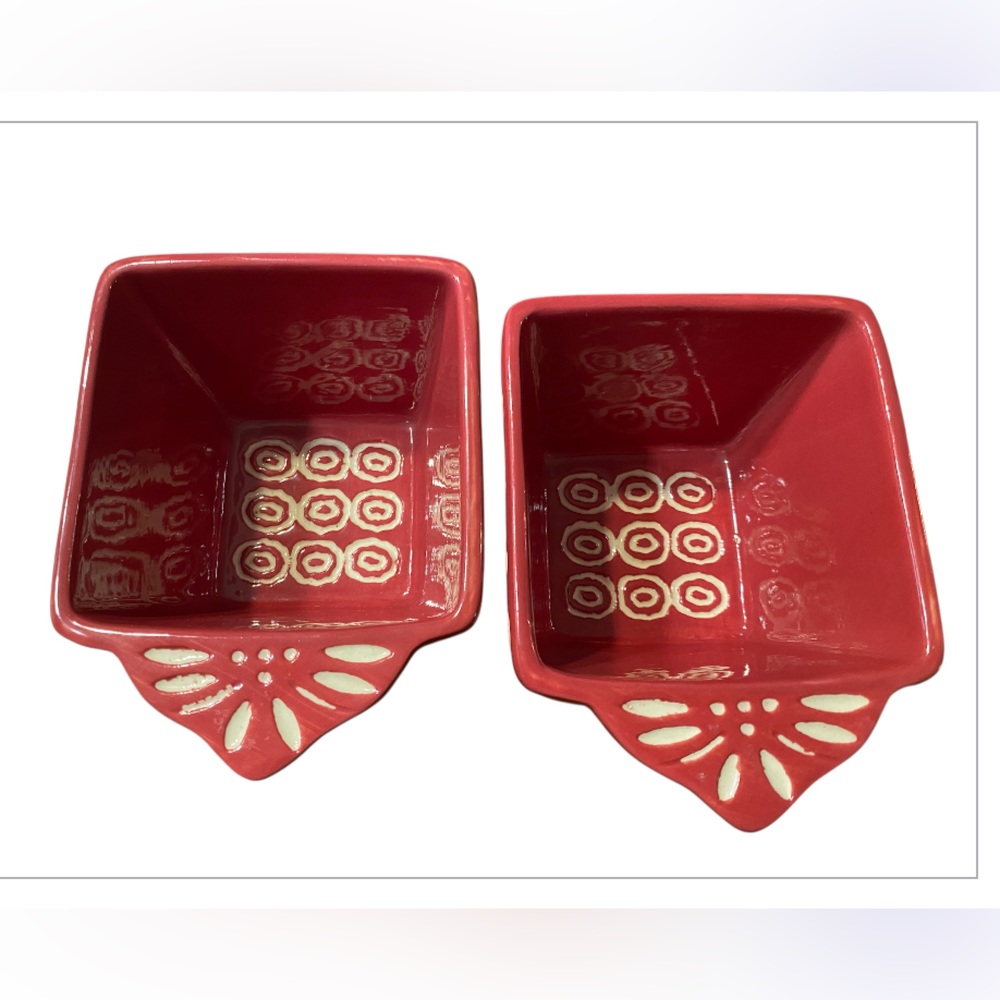 Temp-Tations Red Carved Old World‎ Ceramic Ovenware. Two pieces